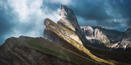 Photo art by Jean Claude Castor: Seceda with Geislergruppe in the Dolomites, serene landscape