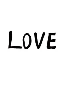 Wandbild von Christina Wolff: verspielte Schriftzüge über Liebe und Wortkunst.