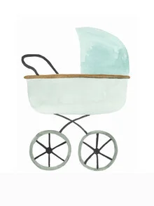 Wall art by Christina Wolff: colorful pram in a cheerful nursery
