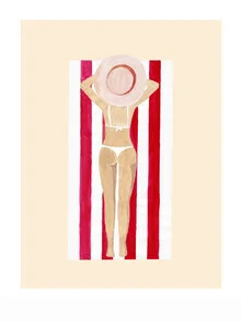 Illustration von Christina Wolff: Frau mit Hut am Strand bei sonnigem Wetter