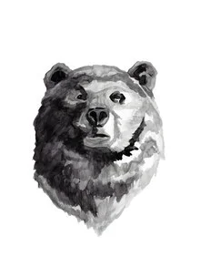 Minimalistic illustration of a bear standing in a forest.