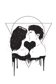 Illustration by Balazs Solti: minimalistic design of a kissing couple