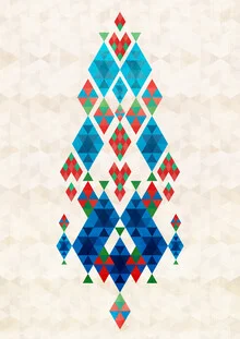 Wall art featuring a geometric dreamcatcher in soft colors and patterns.
