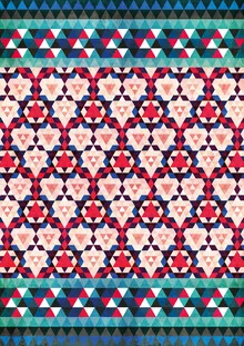 Abstract illustration of a Moroccan mosaic in soft colors and geometric shapes.