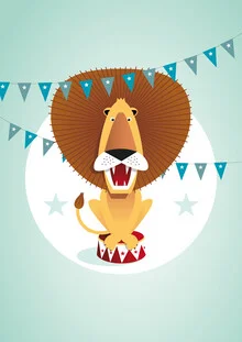 Illustration of a circus lion, friendly and playful, by Pia Kolle.