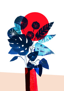Pia Kolle, Monstera und Pilea in roter Vase (Deutschland, Europa)