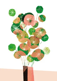 Wall art featuring a stylish illustration of a Pilea in a vase.