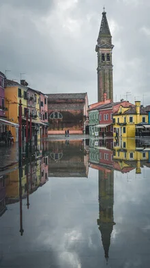 Photo art by Sonja Lautner: calm water surface reflecting a church in Burano