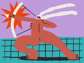 Illustration of a woman as Sagittarius with an energetic expression and vibrant colors.