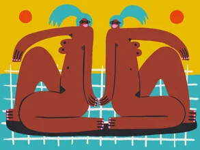 Illustration by Aley Wild: two women in a vibrant zodiac theme.