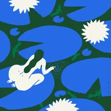 Illustration by Aley Wild: Woman in a serene pond with water lilies.