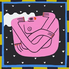 Wall art of a naked woman symbolizing self-love with a heart.
