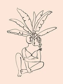 Illustration einer Frau unter Palmenblättern, entspannt und farbenfroh