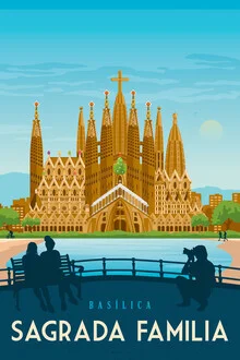 Fotokunst zeigt die Sagrada Familia in Barcelona, sanfte Farben und nostalgische Stimmung.