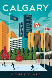 Photo art by François Beutier: Vintage depiction of Calgary Olympic Plaza