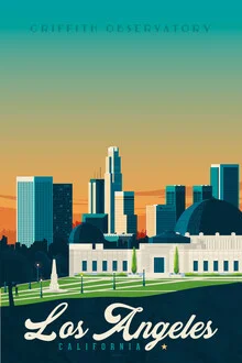 Wall art by François Beutier: Vintage travel view of Griffith Observatory in Los Angeles