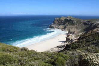 Photo art by Bernd Pfleger: Cape of Good Hope with fynbos and waves at the beach