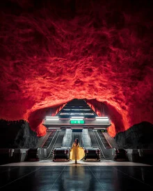 Photo art by Dimitri Luft: black and red subway architecture with fire motifs