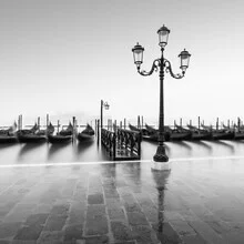 Photo art by Ronny Behnert: tranquil scene with water and lantern in Venice.