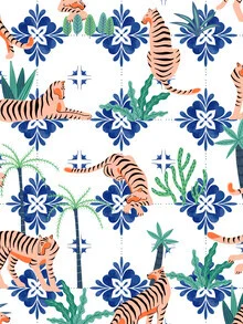 Wall art: playful depiction of tigers in a Moroccan setting.