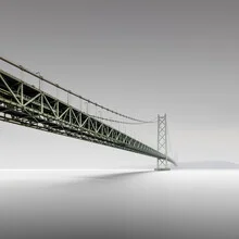 Photo art by Ronny Behnert: Akashi-Kaikyo Bridge over calm water at night.