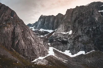 Photo art by Sebastian Worm: snow-covered mountains in Norway during spring