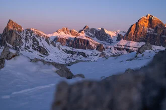 Photo art by Clemens Bartl: soft light play over the Dolomites in winter.