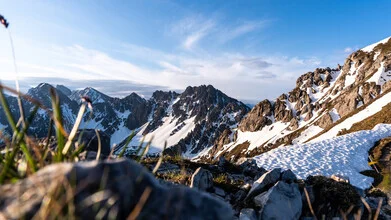 Colorful mountains under a clear sky, tranquil spring landscape in the Alps