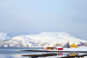 Photo art by Victoria Knobloch: Norwegian village with colorful houses in winter