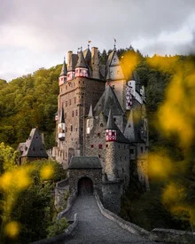 Fotokunst von Kristof Göttling: Burg Eltz in sanften Farben, umgeben von Bäumen.