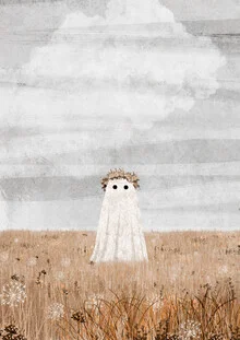 Illustration by Katherine Blower: Ghostly scene in a blooming meadow.