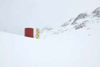 Photo art by Christian Brandstaetter: red tower in a snowy winter landscape.