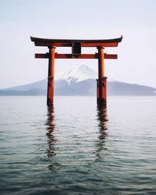Photo art by André Alexander: Torii gate with mountains and water in Japan
