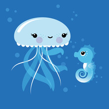 Pia Kolle, Best Friends – Children’s room picture with jellyfish and seahorse (Germany, Europe)