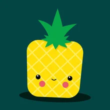 Illustration by Pia Kolle: sweet pineapple in Kawaiian style for a children's room