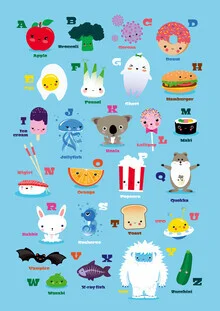 Illustration by Pia Kolle: Kawaii ABC with colorful animals and letters for kids