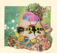 Illustration by Adahi Cruz: Spring goddess Persephone surrounded by colorful flowers and butterflies.