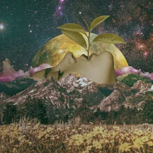 Illustration by Adahi Cruz: surreal depiction of a mountain with plants.