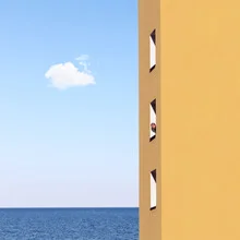 Photo art by Rupert Höller: view through a window of the blue sea and sky.