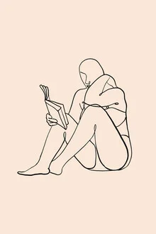 Illustration von Uma Gokhale: eine lesende Frau in sanften Farbtönen