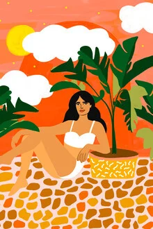 Illustration by Uma Gokhale: vibrant depiction of banana trees in a tropical setting