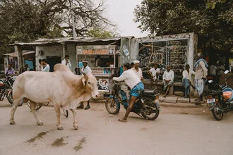 Indian morning scene with people enjoying chai tea