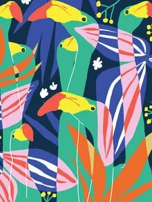 Wall art by Uma Gokhale: playful flamingos in the jungle