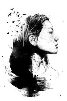 Illustration by Balazs Solti: surreal depiction of a girl with open thoughts