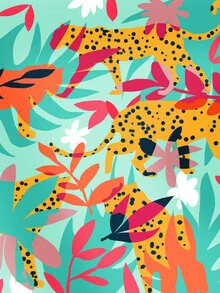 Wall art by Uma Gokhale: colorful illustration of a chasing cheetah