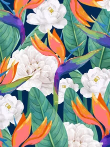 Illustration von Uma Gokhale: farbenfrohes tropisches Blumenmuster