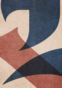 Abstrakte Illustration mit geometrischen Formen und Buchstaben in sanften Farben.