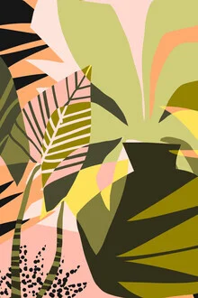 Colorful illustration of a plant pot with blooming flowers in soft pastel tones.