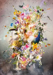 Wall art by Jesper Krijgsman: glowing beacon surrounded by plants and birds