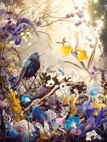 Wandbild von Jesper Krijgsman: Vögel und Blumen in sanftem Licht